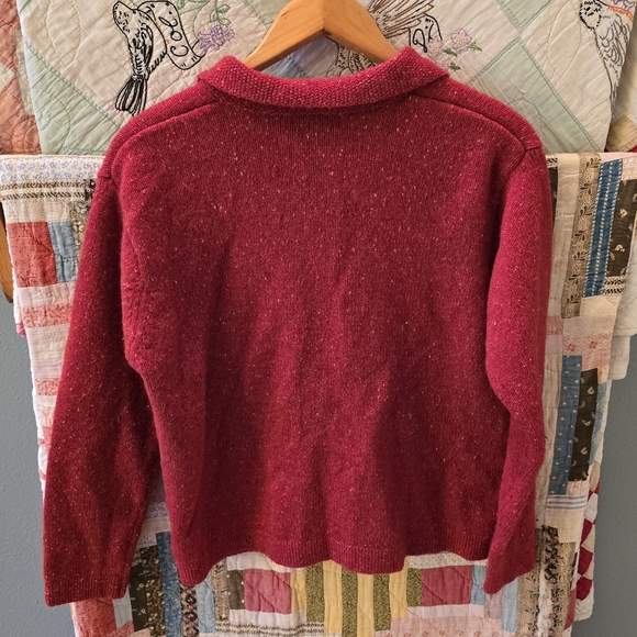 L.L. Bean Vintage Red Lambswool Blend Collared Cardigan Women's L - Picture 4 of 7